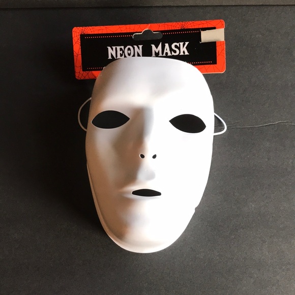Neon Face Mask Anonymous Costume Adult White - Picture 1 of 4